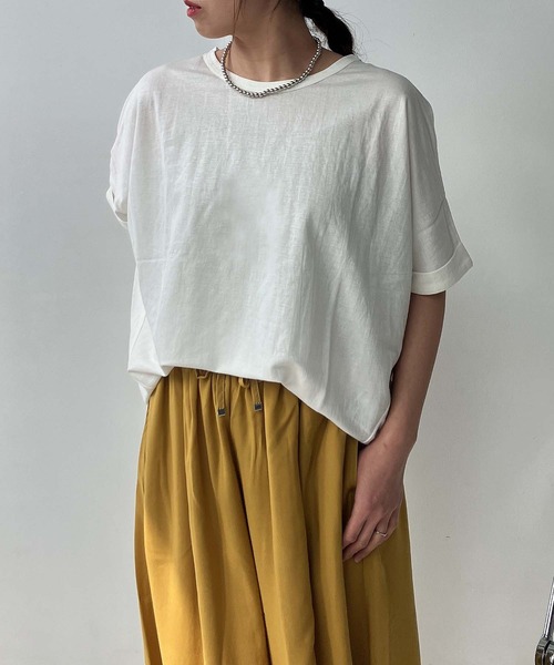 AS KNOW AS plus(アズノゥアズプラス)の「◎接触冷感 切り替えカノコ半袖プルオーバー(Tシャツ/カットソー・レディース・ブラック/ブルー/オフホワイト/カーキ/テラコッタ/マスタード・FREE)」の8枚目の写真