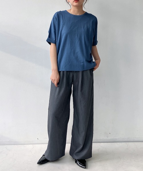 AS KNOW AS plus(アズノゥアズプラス)の「◎接触冷感 切り替えカノコ半袖プルオーバー(Tシャツ/カットソー・レディース・ブラック/ブルー/オフホワイト/カーキ/テラコッタ/マスタード・FREE)」の22枚目の写真