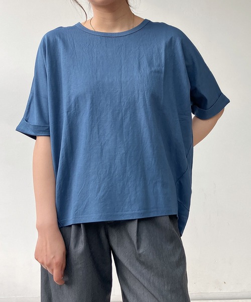 AS KNOW AS plus(アズノゥアズプラス)の「◎接触冷感 切り替えカノコ半袖プルオーバー(Tシャツ/カットソー・レディース・ブラック/ブルー/オフホワイト/カーキ/テラコッタ/マスタード・FREE)」の19枚目の写真
