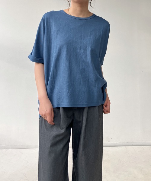 AS KNOW AS plus(アズノゥアズプラス)の「◎接触冷感 切り替えカノコ半袖プルオーバー(Tシャツ/カットソー・レディース・ブラック/ブルー/オフホワイト/カーキ/テラコッタ/マスタード・FREE)」の20枚目の写真