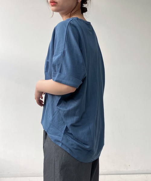 AS KNOW AS plus(アズノゥアズプラス)の「◎接触冷感 切り替えカノコ半袖プルオーバー(Tシャツ/カットソー・レディース・ブラック/ブルー/オフホワイト/カーキ/テラコッタ/マスタード・FREE)」の21枚目の写真