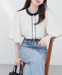 natural couture | 【WEB限定】パール釦ポイントバイカラーフレア5分袖ブラウス(シャツ/ブラウス)