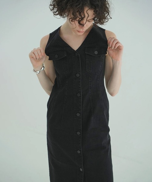 【人気ショップが最安値挑戦！】 SLEEVELESS LADY DENIM ONEPIECE（ワンピース）｜CLANE（クラネ ワンピース