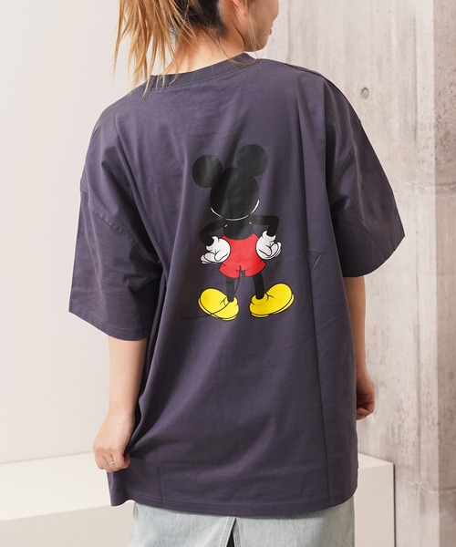 【Disney/ディズニー】ミッキー＆ミニープリント半袖Tシャツ ミッキーマウス　Tシャツ パープル　ビッグサイズ