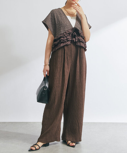 アンディコール　異素材コンビネゾン　ブラウン un dix cors（アンディコール）の「異素材コンビネゾン（サロペット