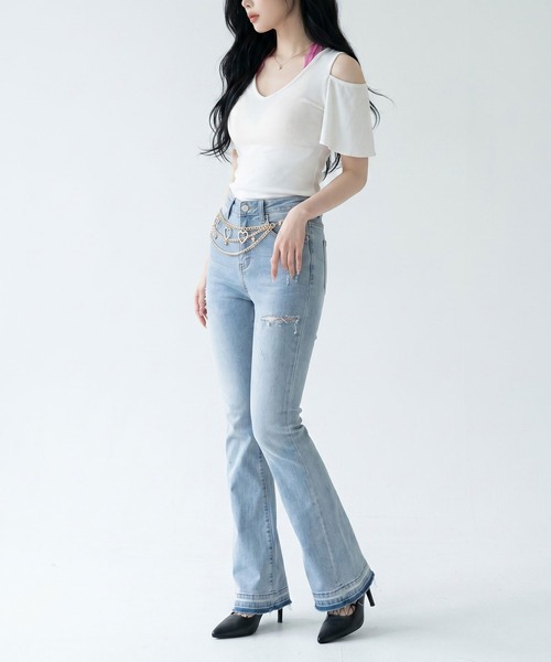 セール】背中開きビジューバックルセクシーリボン姫ギャルトップス（T
