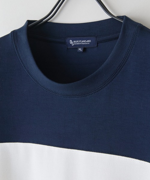 Blue Standard (ブルースタンダード)の「【Blue Standard/ブルースタンダード】接触冷感 COOLスムース フェイクレイヤード フットボール切り替えリラックスフィットTシャツ(Tシャツ/カットソー・メンズ・グレー/ネイビー/ホワイト/ブルー/オフホワイト/ブラック/グリーン/ダークネイビー・LARGE/X-LARGE/MEDIUM)」の18枚目の写真