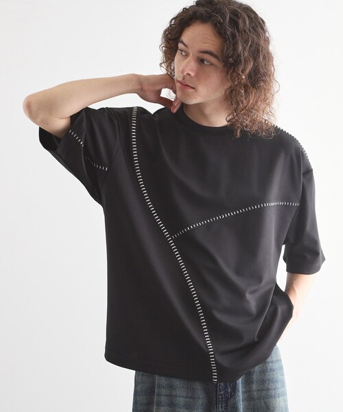 tk.TAKEO KIKUCHI（ティーケータケオキクチ）の「ハンドステッチスイッチカットソー（Tシャツ/カットソー・メンズ・ホワイト/ブルー/ブラック・02/03）」の9枚目の写真