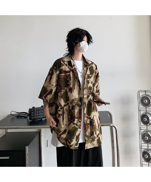 Bling Leads(ブリングリーズ)の「★Bling leads★オーバーサイズ アロハシャツ(シャツ/ブラウス・メンズ・カーキ/ブラウン・FREE)」の2枚目の写真