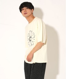 ATELANE/OE天竺ピグメント プリント、刺繍TEE