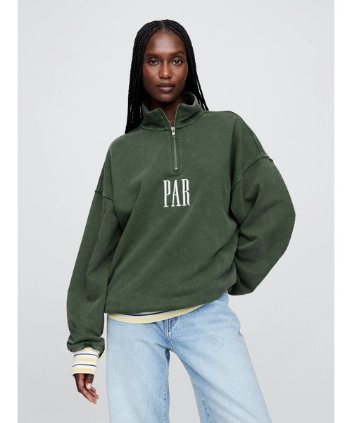 Gap × Malbon ヘビーウェイト ロゴ 1/4ジップアップ トレーナー