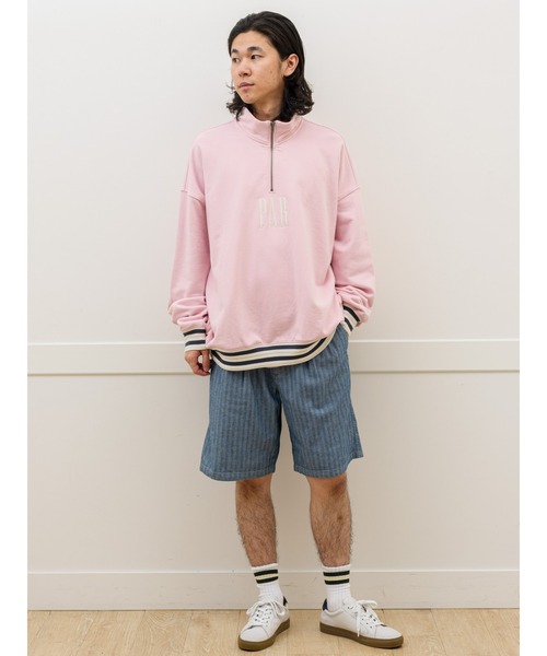 マッセメンシュ  ピンク　スウェット Gap × Malbon ヘビーウェイト ロゴ 1/4ジップアップ トレーナー