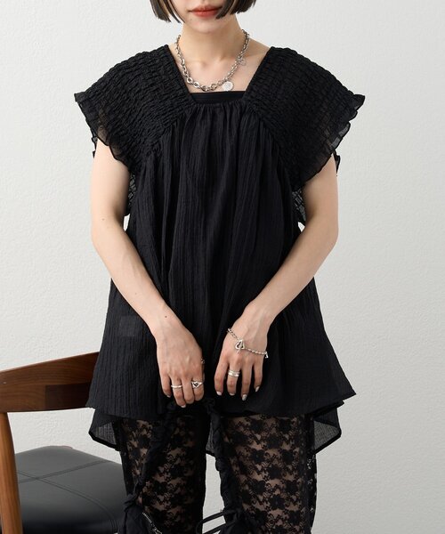 マルチサイズ ブラウス シャツ ノースリーブシャーリングチュニック レディース w closet ブラウス シャツ 「2WAY/3色展開」シャーリング