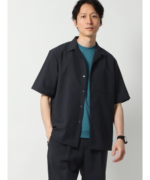 SUIT SQUARE（スーツスクエア）の「オープンカラーシャツ 半袖 ウォッシャブル ウールライクポリエステル（シャツ/ブラウス・メンズ・ネイビー/チャコールグレー/ブルー/ライトグレー・S/M/L/LL）」の3枚目の写真