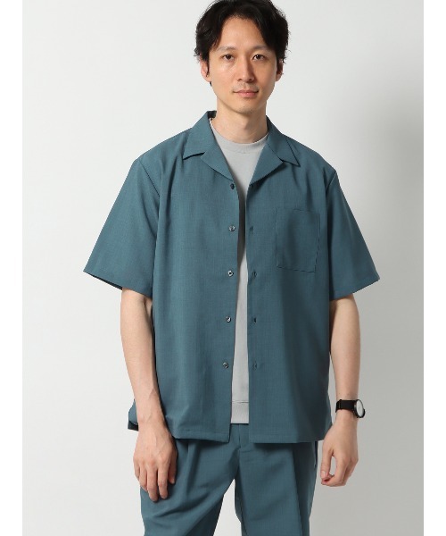 SUIT SQUARE（スーツスクエア）の「オープンカラーシャツ 半袖 ウォッシャブル ウールライクポリエステル（シャツ/ブラウス・メンズ・ネイビー/チャコールグレー/ブルー/ライトグレー・S/M/L/LL）」の4枚目の写真