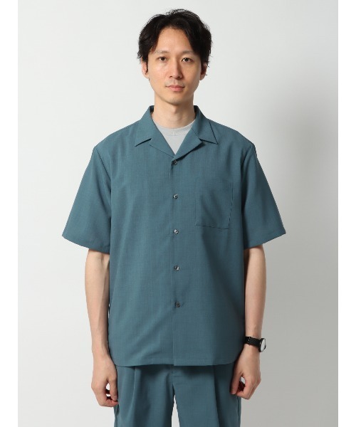 SUIT SQUARE（スーツスクエア）の「オープンカラーシャツ 半袖 ウォッシャブル ウールライクポリエステル（シャツ/ブラウス・メンズ・ネイビー/チャコールグレー/ブルー/ライトグレー・S/M/L/LL）」の5枚目の写真
