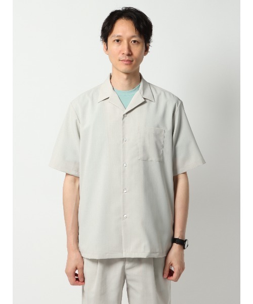 SUIT SQUARE（スーツスクエア）の「オープンカラーシャツ 半袖 ウォッシャブル ウールライクポリエステル（シャツ/ブラウス・メンズ・ネイビー/チャコールグレー/ブルー/ライトグレー・S/M/L/LL）」の16枚目の写真