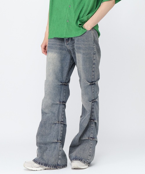 3.3 Field Trip （3.3フィールドトリップ）の「3.3 Field Trip／フレアタックデニム（デニムパンツ・メンズ・ダークグレー・LARGE/MEDIUM）」の10枚目の写真