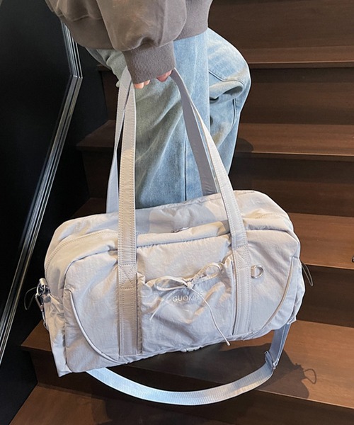 Lace Ladies（レースレディース）の「ソリッドカラー リボン付き 大容量 ボストン トート バッグ（ボストンバッグ・レディース・グレー/ブラック/パープル/グリーン・FREE）」の3枚目の写真