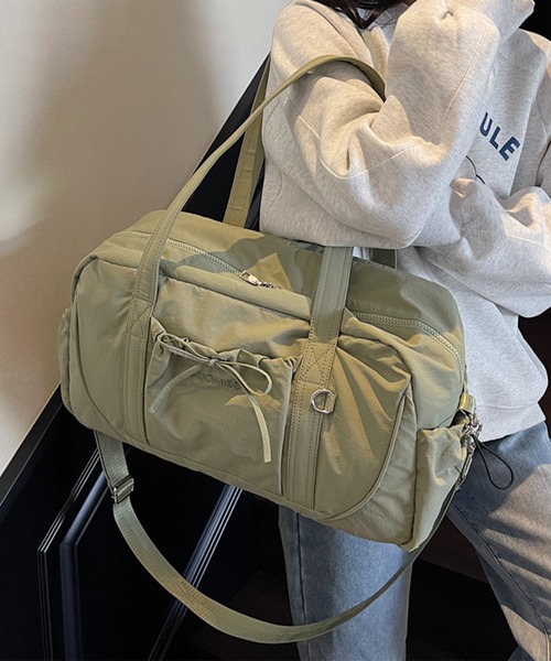 Lace Ladies（レースレディース）の「ソリッドカラー リボン付き 大容量 ボストン トート バッグ（ボストンバッグ・レディース・グレー/ブラック/パープル/グリーン・FREE）」の4枚目の写真