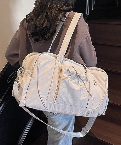 Lace Ladies（レースレディース）の「ソリッドカラー リボン付き 大容量 ボストン トート バッグ（ボストンバッグ・レディース・グレー/ブラック/パープル/グリーン・FREE）」の6枚目の写真