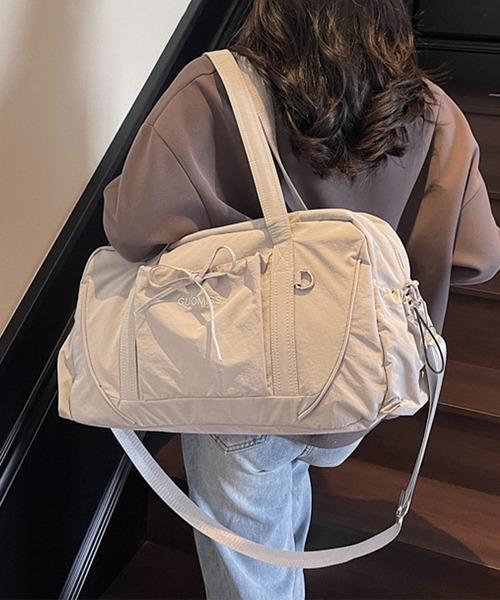 Lace Ladies（レースレディース）の「ソリッドカラー リボン付き 大容量 ボストン トート バッグ（ボストンバッグ・レディース・グレー/ブラック/パープル/グリーン・FREE）」の7枚目の写真