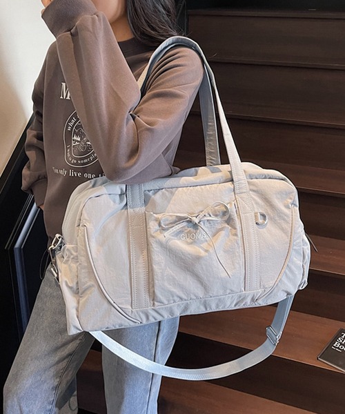 Lace Ladies（レースレディース）の「ソリッドカラー リボン付き 大容量 ボストン トート バッグ（ボストンバッグ・レディース・グレー/ブラック/パープル/グリーン・FREE）」の10枚目の写真