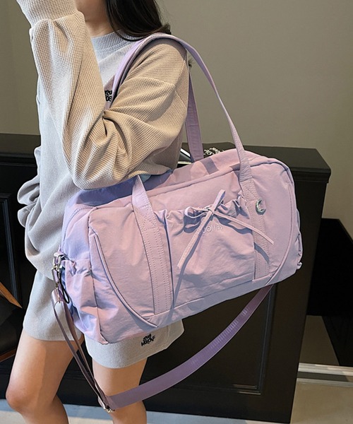 Lace Ladies（レースレディース）の「ソリッドカラー リボン付き 大容量 ボストン トート バッグ（ボストンバッグ・レディース・グレー/ブラック/パープル/グリーン・FREE）」の11枚目の写真