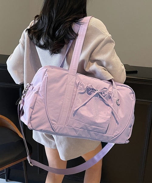 Lace Ladies（レースレディース）の「ソリッドカラー リボン付き 大容量 ボストン トート バッグ（ボストンバッグ・レディース・グレー/ブラック/パープル/グリーン・FREE）」の13枚目の写真