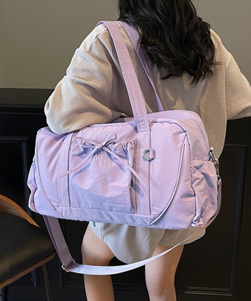 Lace Ladies（レースレディース）の「ソリッドカラー リボン付き 大容量 ボストン トート バッグ（ボストンバッグ・レディース・グレー/ブラック/パープル/グリーン・FREE）」の14枚目の写真