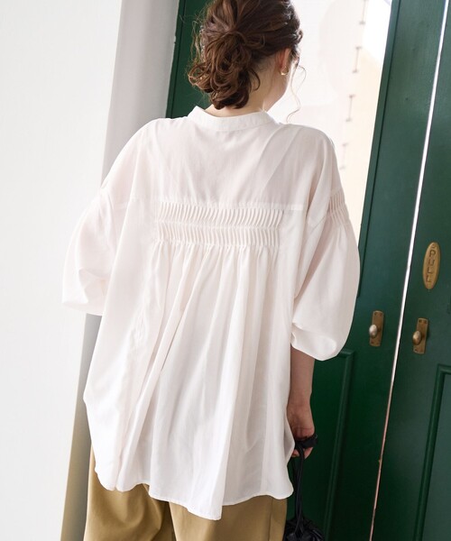 coen(コーエン)の「【再入荷 / 新色追加】ピンタックバンドカラーブラウス(シャツ/ブラウス・レディース・ライトブルー/ベージュ/ダークグレー/オフホワイト/クリーム・L/M)」の17枚目の写真