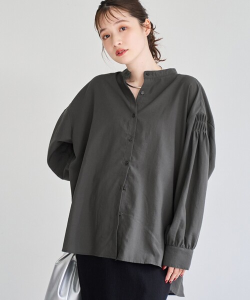 再入荷 / 新色追加】ピンタックバンドカラーブラウス（シャツ/ブラウス