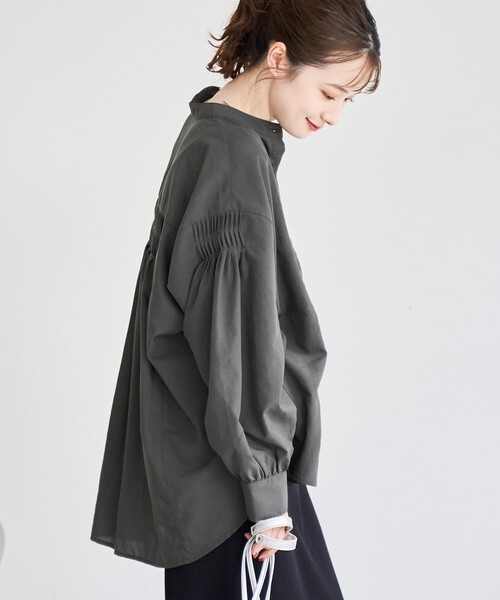 再入荷 / 新色追加】ピンタックバンドカラーブラウス（シャツ/ブラウス