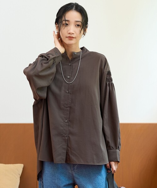 coen(コーエン)の「【再入荷/新色登場】ピンタックバンドカラーブラウス(シャツ/ブラウス・レディース・ライトブルー/ベージュ/ダークグレー/オフホワイト/クリーム・L/M)」の16枚目の写真
