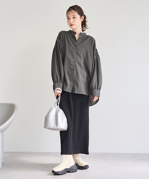 再入荷 / 新色追加】ピンタックバンドカラーブラウス（シャツ/ブラウス