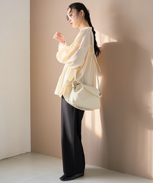 coen(コーエン)の「【再入荷 / 新色追加】ピンタックバンドカラーブラウス(シャツ/ブラウス・レディース・ライトブルー/ベージュ/ダークグレー/オフホワイト/クリーム・L/M)」の14枚目の写真