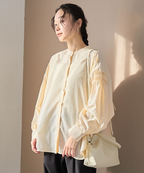 coen(コーエン)の「【再入荷 / 新色追加】ピンタックバンドカラーブラウス(シャツ/ブラウス・レディース・ライトブルー/ベージュ/ダークグレー/オフホワイト/クリーム・L/M)」の12枚目の写真