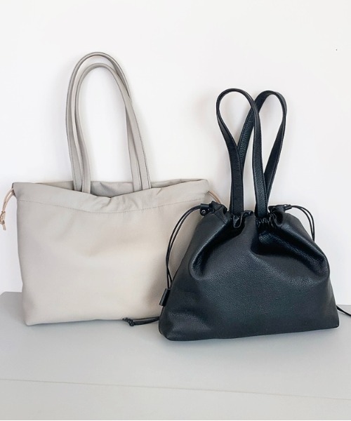 TIDEWAY(タイドウェイ)の「SHEETS 巾着 TOTE(トートバッグ・レディース・ライトグレー/ブラック/ダークグレー/グレイッシュベージュ・FREE)」の5枚目の写真