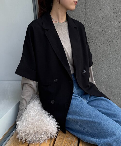 CIAOPANIC TYPY（チャオパニックティピー）の「≪しわになりにくい≫テックリネン半袖シャツジャケット（テーラードジャケット・レディース・ブラウン/アイボリー/ブラック/グレー/ベージュ・ONE SIZE）」の9枚目の写真