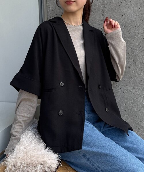 CIAOPANIC TYPY（チャオパニックティピー）の「≪しわになりにくい≫テックリネン半袖シャツジャケット（テーラードジャケット・レディース・ブラウン/アイボリー/ブラック/グレー/ベージュ・ONE SIZE）」の10枚目の写真