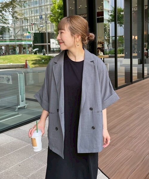 CIAOPANIC TYPY（チャオパニックティピー）の「≪しわになりにくい≫テックリネン半袖シャツジャケット（テーラードジャケット・レディース・ブラウン/アイボリー/ブラック/グレー/ベージュ・ONE SIZE）」の12枚目の写真