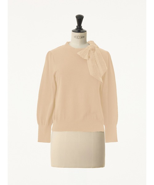 STRAWBERRY-FIELDS（ストロベリーフィールズ）の「エリシアストレッチ_レース*タフタリボンネックニット（ニット/セーター・レディース・グレー/ブラック/ベージュ・2）」の15枚目の写真