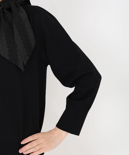 STRAWBERRY-FIELDS（ストロベリーフィールズ）の「エリシアストレッチ_レース*タフタリボンネックニット（ニット/セーター・レディース・グレー/ブラック/ベージュ・2）」の11枚目の写真