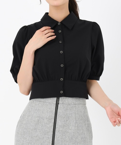 MISCH MASCH(ミッシュマッシュ)の「クロップドシャツブラウス(シャツ/ブラウス・レディース・ワイン/ブラック/ホワイト・フリ-)」の3枚目の写真