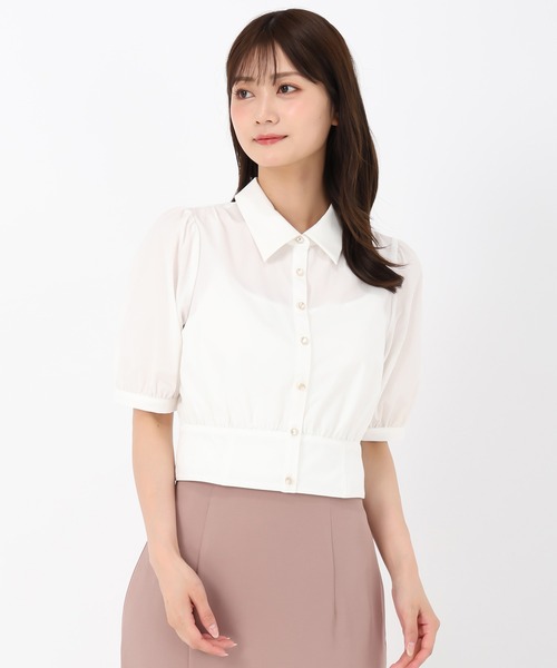 MISCH MASCH(ミッシュマッシュ)の「クロップドシャツブラウス(シャツ/ブラウス・レディース・ワイン/ブラック/ホワイト・フリ-)」の9枚目の写真