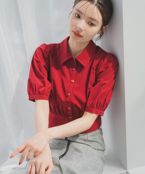 MISCH MASCH(ミッシュマッシュ)の「クロップドシャツブラウス(シャツ/ブラウス・レディース・ワイン/ブラック/ホワイト・フリ-)」の4枚目の写真