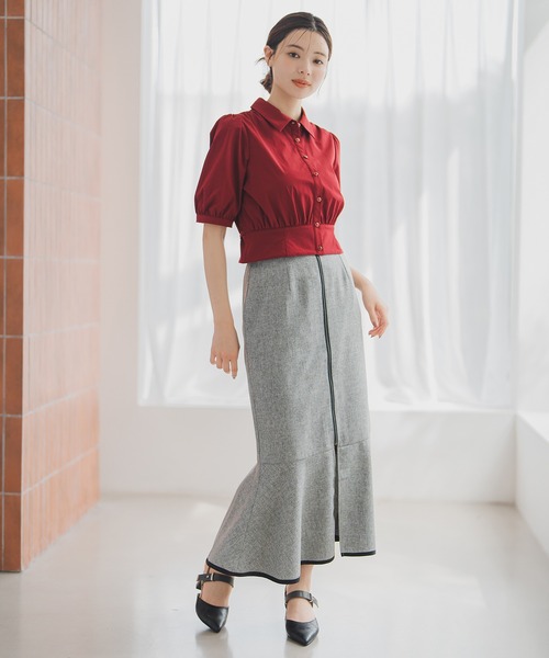 MISCH MASCH(ミッシュマッシュ)の「クロップドシャツブラウス(シャツ/ブラウス・レディース・ワイン/ブラック/ホワイト・フリ-)」の5枚目の写真