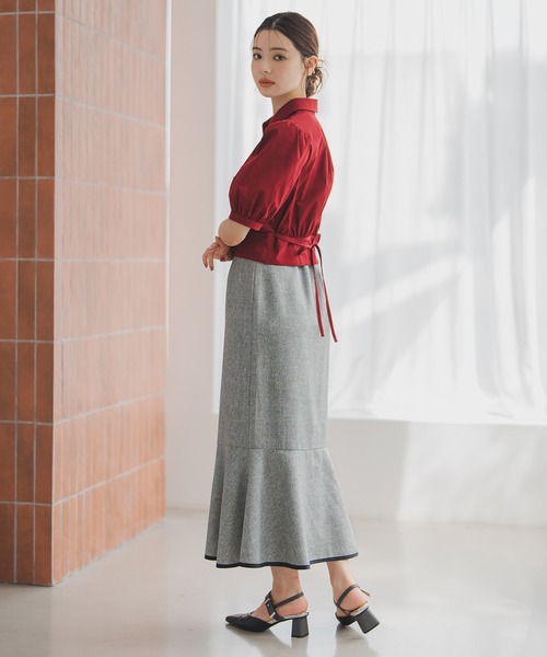 MISCH MASCH(ミッシュマッシュ)の「クロップドシャツブラウス(シャツ/ブラウス・レディース・ワイン/ブラック/ホワイト・フリ-)」の6枚目の写真