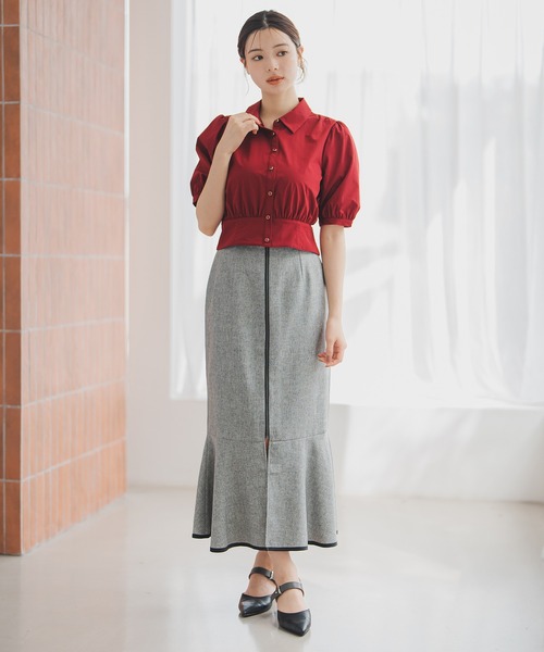 MISCH MASCH(ミッシュマッシュ)の「クロップドシャツブラウス(シャツ/ブラウス・レディース・ワイン/ブラック/ホワイト・フリ-)」の7枚目の写真