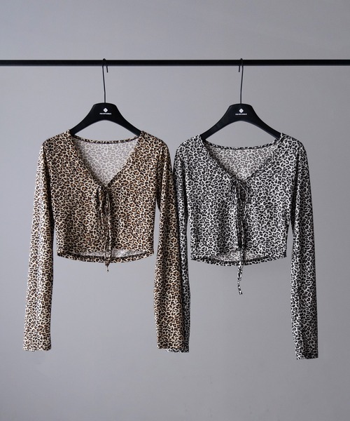 me+em select(ミームセレクト)の「【 2color 】レオパードフロントリボンショートカーディガン / Leopard front ribbon short cardigan(カーディガン/ボレロ・レディース・ブラウン/ブラック・FREE)」の3枚目の写真